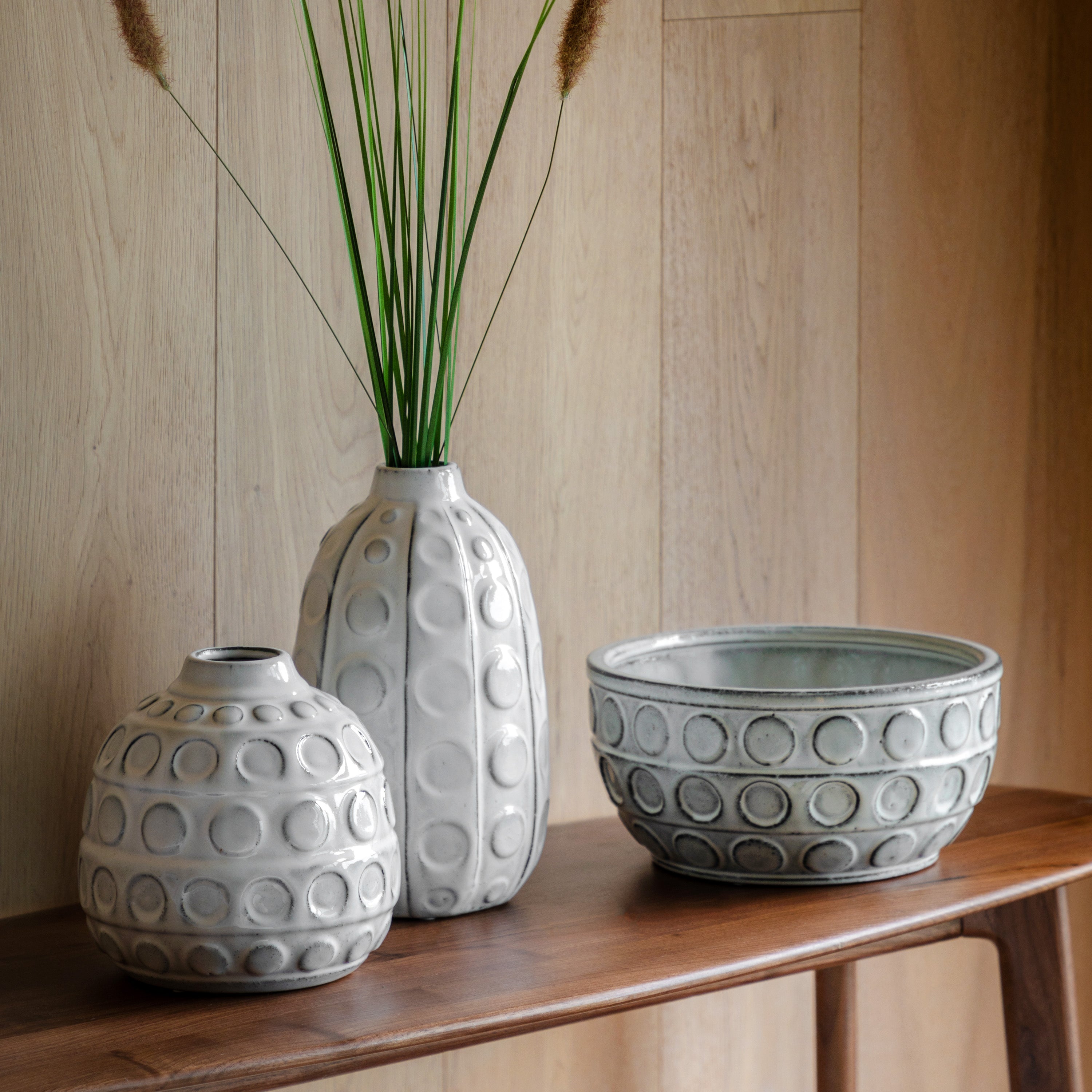 Ushi Handcrafted White Glaze Dotted Ceramic Bowl